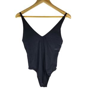 Beach Riot Black Reese Ribbed One-Piece Deep Scoop Neck and Back Swimsuit Size M